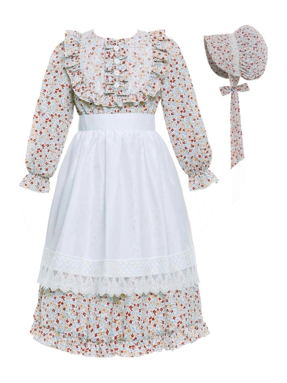 NWOT Girls Prairie Costume Dress Kids Floral Pioneer Colonial Village Girl